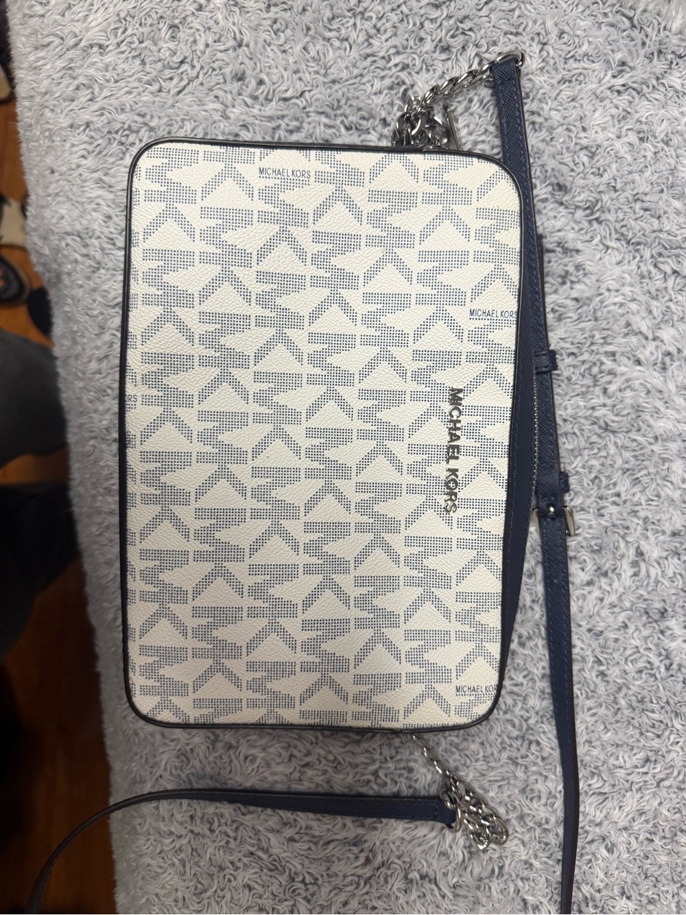 Michael Kors Navy and White Logo Messenger Crossbody